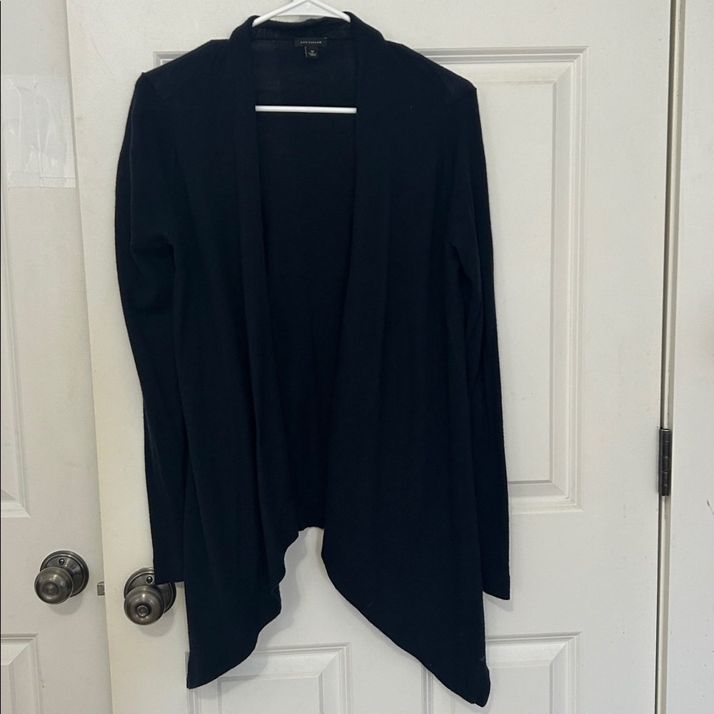 Ann Taylor Waterfall Cardigan Sweater size medium navy blue wool blend